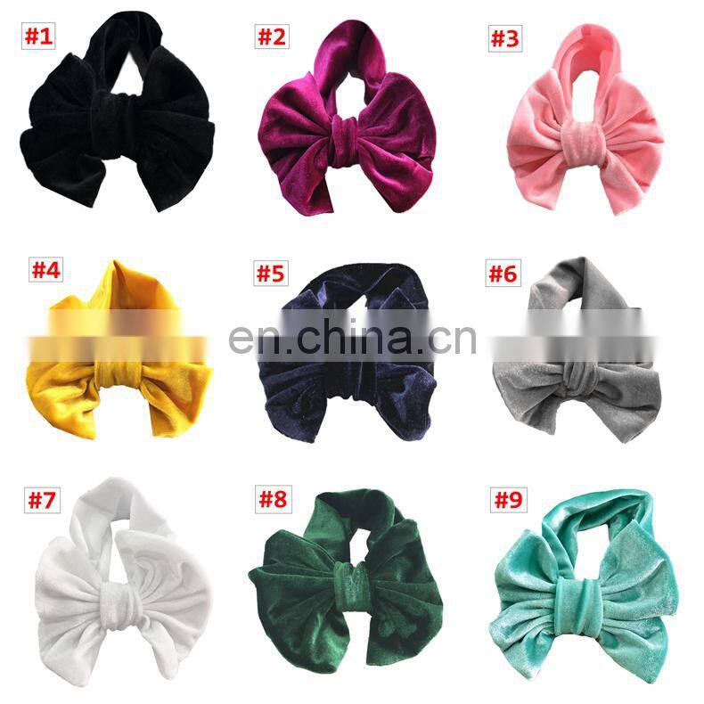 11Colors Girl Pleuche Headband Kids Solid Color hairband with big bow