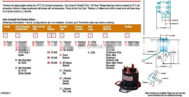 Continuous working, 12v/24v/36/48v Solenoid Switch of Forklift Motor