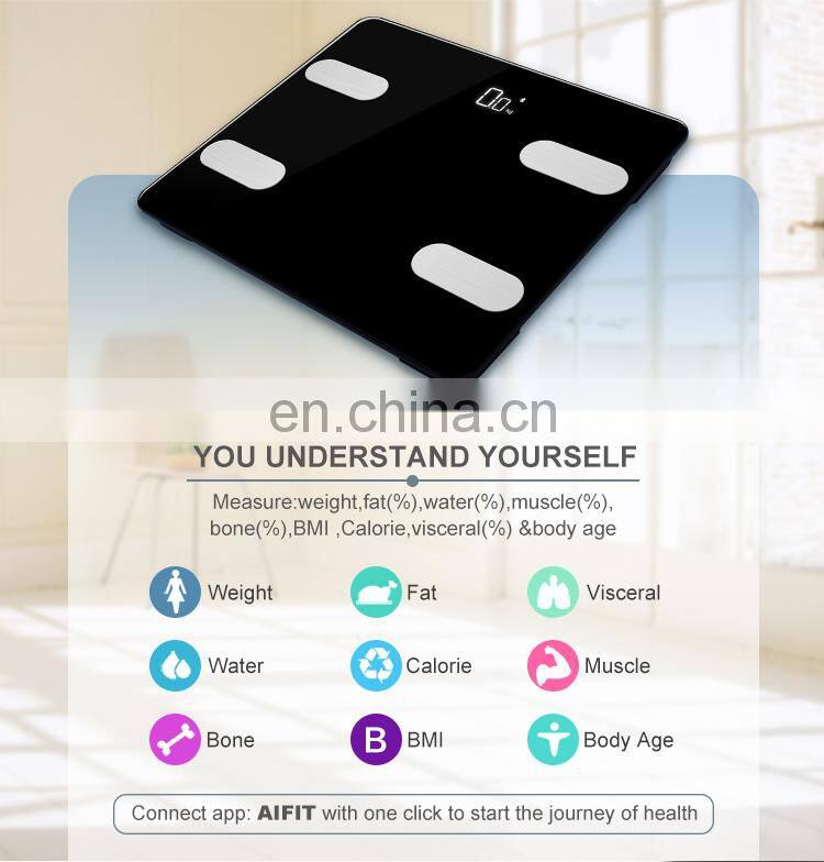 1Year Warranty Blue Tooth 180Kg Body Weight LCD Display Digital Bathroom Scale Glass Panel