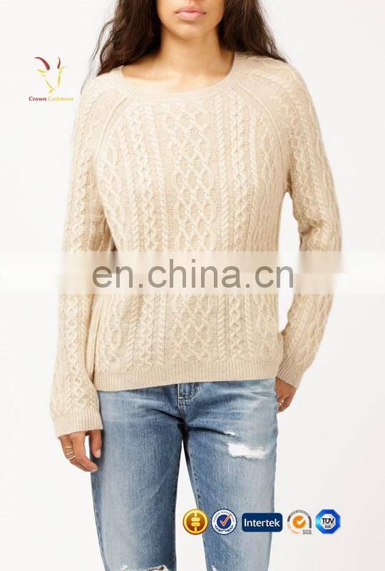 Light Color Latest Design Ladies Wool Cable Knit Sweater