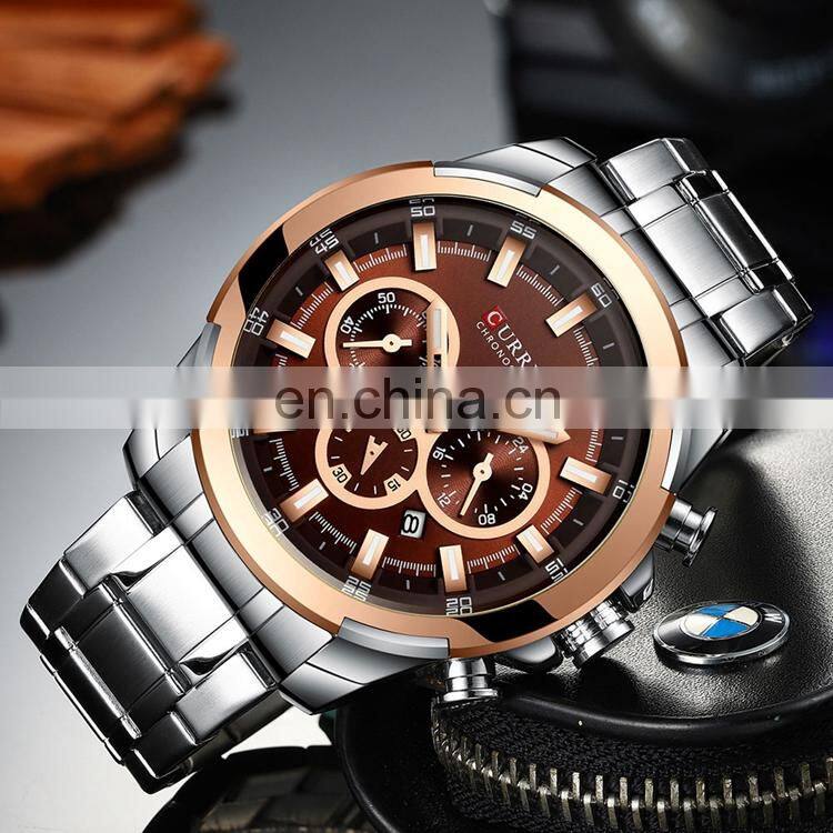 CURREN 8361 Classic 24 Hours Chronograph Stainless Steel Back Watch Japan Quartz Cool Watches For Men