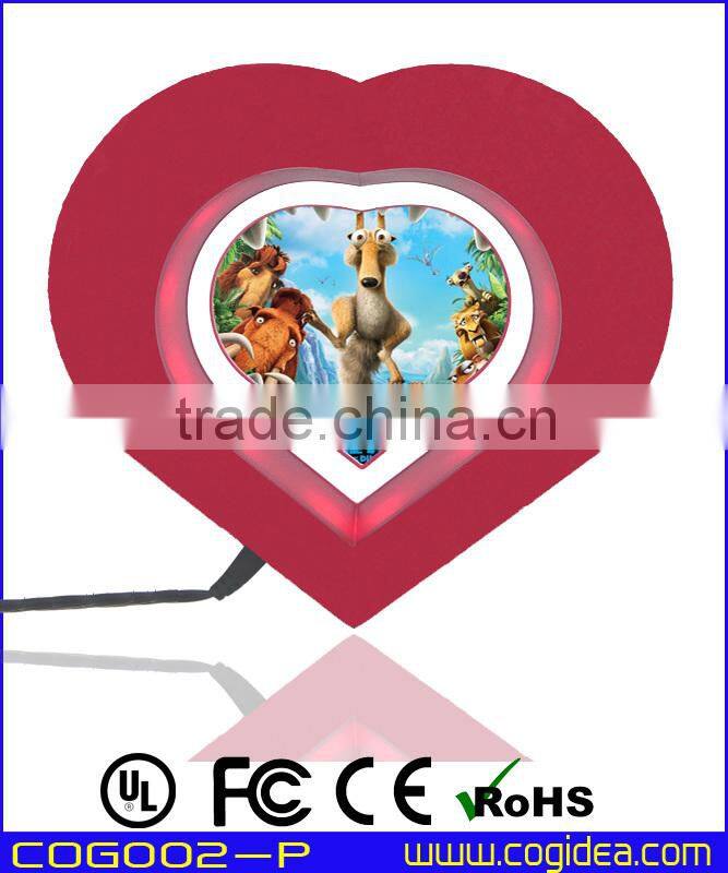 Newest heart shape magnetic floating photo frame permanent floating picture stand with LED