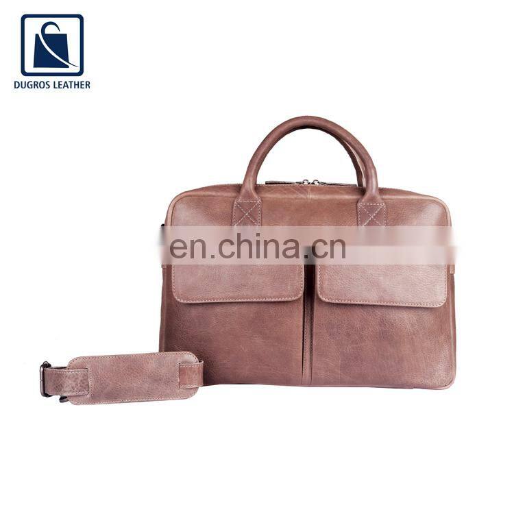 Modern Design Genuine Leather Office Bag with Front Two Pocket and Laptop Compartment