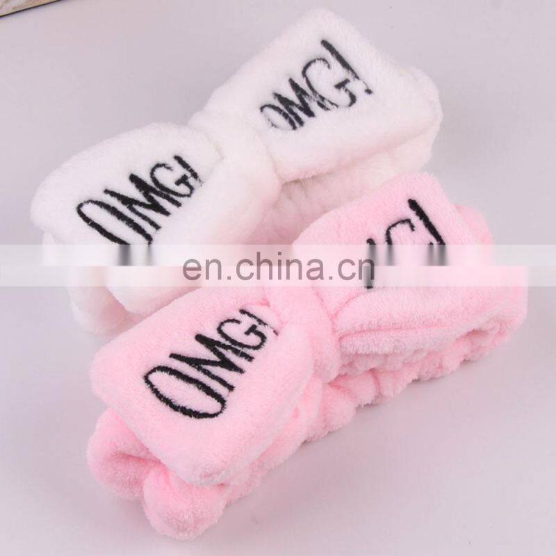 Soft OMG Letter Coral Fleece Wash Face Bow Hairbands For Women Girls Headbands Headwear Hair Bands Turban Hair Accessories