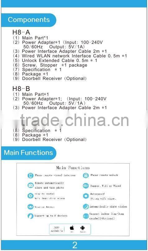 Winovatech smart bell hot sale smart home IP camera model H8 with android and ISO apps