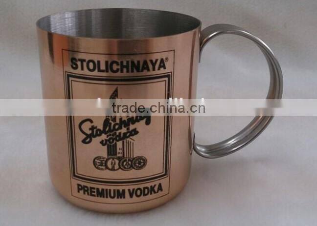 FDA CA65 16oz Copper Plated Beer mugs Vodka mug with stainless steel easy grip handle with black laser logo