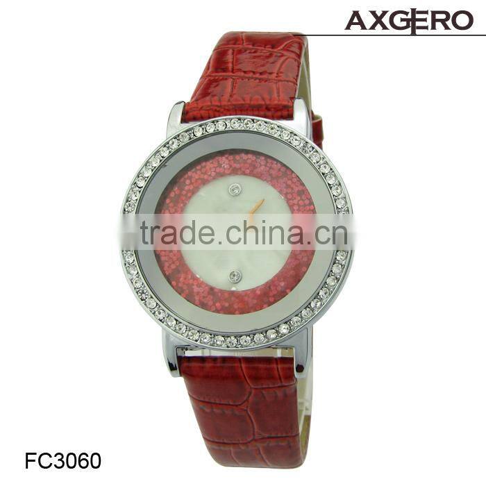 Hot Crystal Hours Watches Women Wristwatches Alloy Analog PU Band Quartz Watch