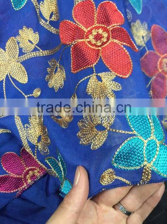 New Style Viscose Colorful Flower Fashion Woman Shawl Embroidery Designs