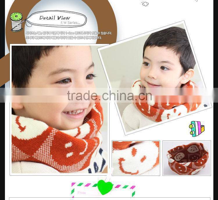 Hot Selling 2014 Winter Latest Cute Smile Face Pattern Knitted Kids Circle Loop Scarf
