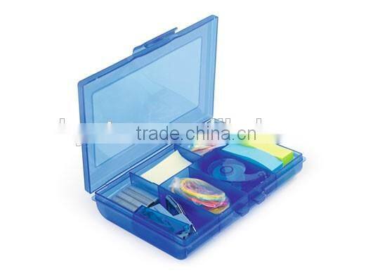 Plastic case set plastic tool case mini plastic case containing: Stitcher, spare hooks, tape dispenser, color clips, rubber Band