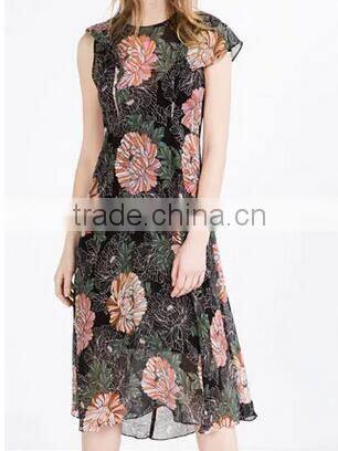 2016 women bohemian elegant butterfly sleeve floral print short sleeve long dress