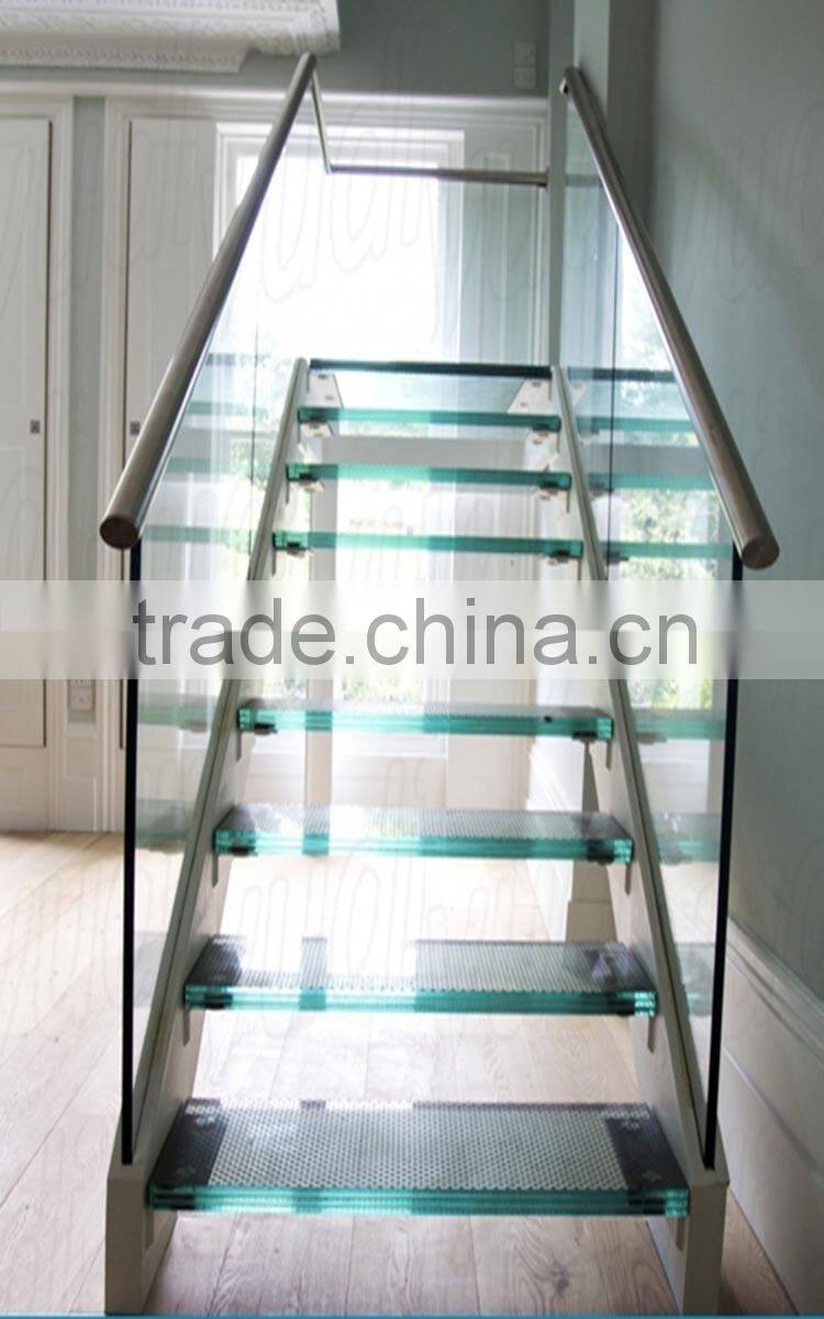 commerical modern stainless steel laminated glass stairs