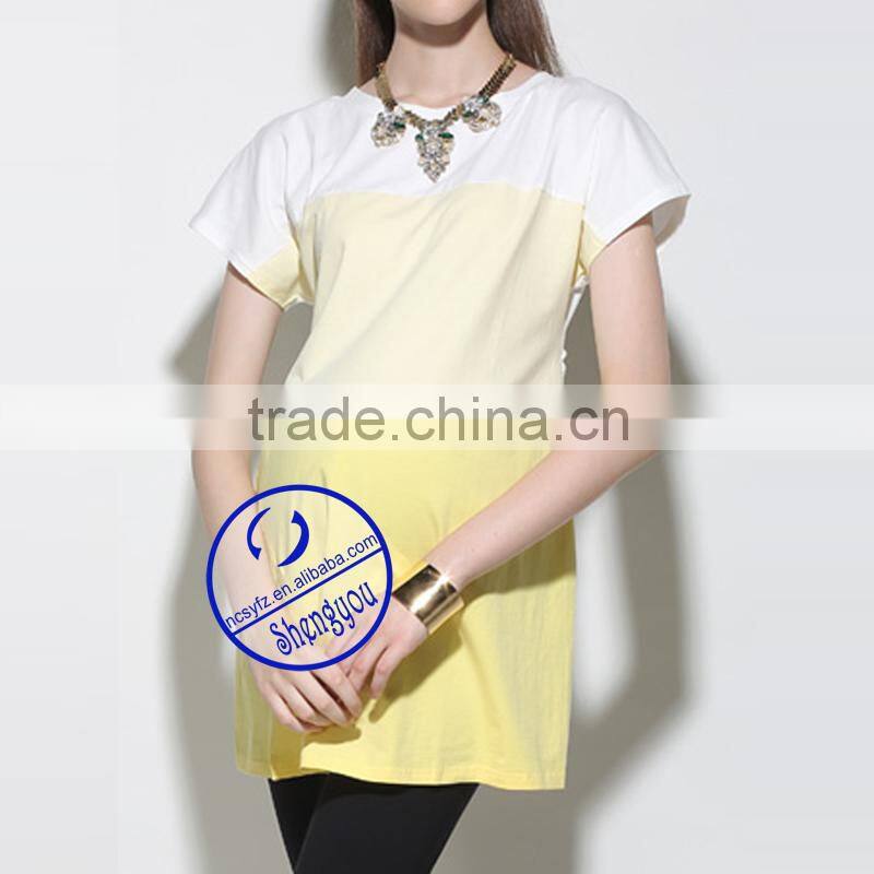 Custom spandex cotton plain long line maternity t shirt