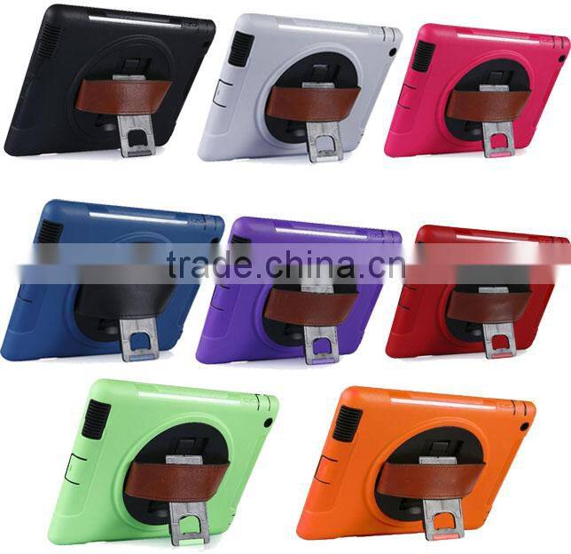 Genuine Leather Hand Strap Rotating 3 Layer Heavy Duty Hybrid Armor Case for iPad Mini 1 2 3, with Touchable Screen