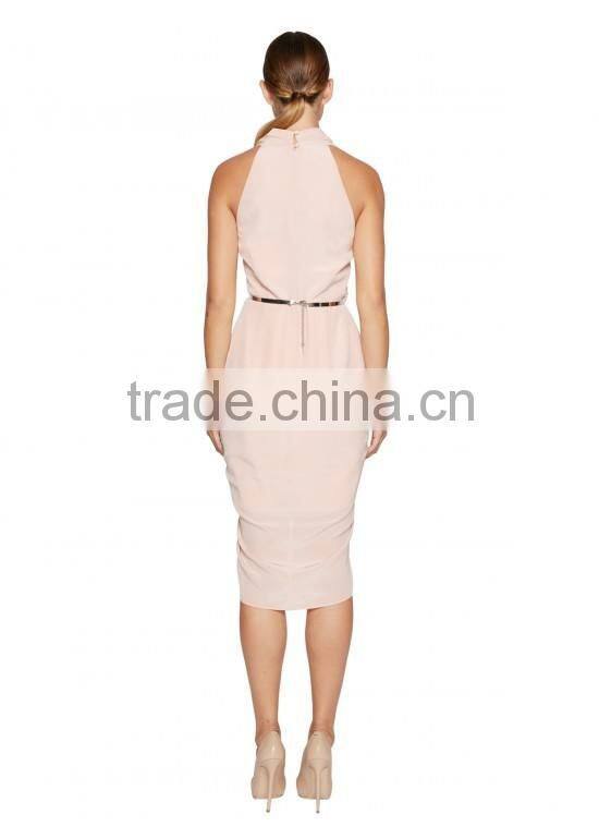 Lady's silk crepe de chin drape evening dress