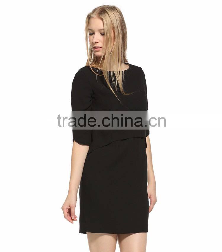 Women's False Fake Two Pieces Wear to Work Party Short Sleeve Dress OEM Type ODM Manufacturer Clothes Factory Guangzhou