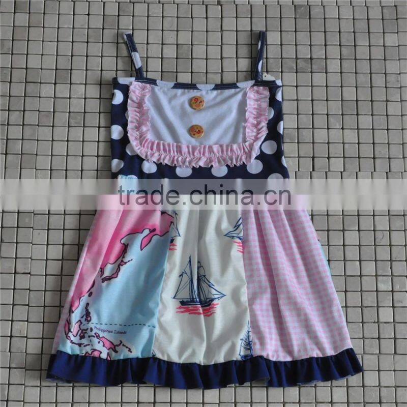 Kids Girls Clothing 2016 Child Fall Outfits Stripe Ruffle Dress Sun Flower Boutique