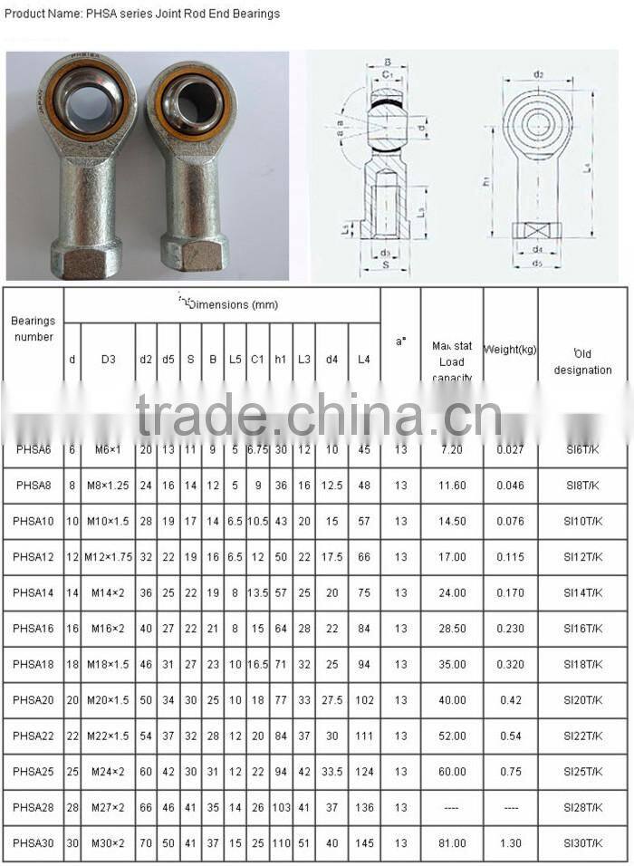 Fast Delivery YEPO Bearing Rod Ends Bearing PHSA30