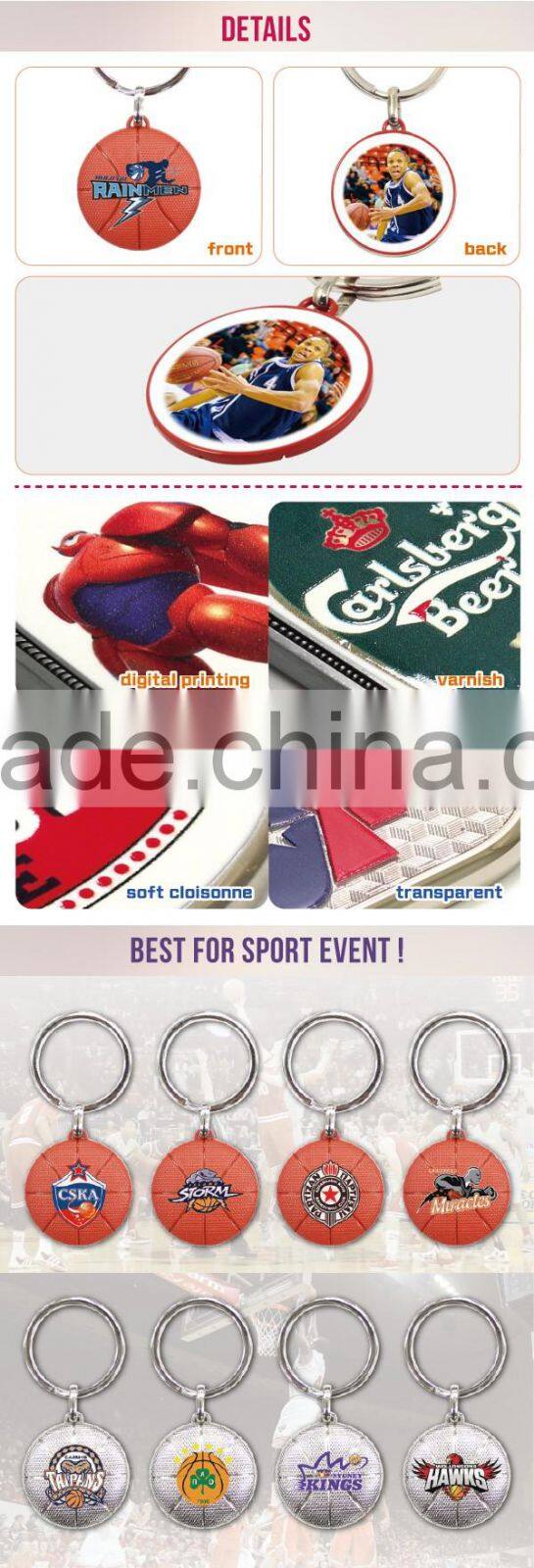 China Supplier two sided printing basketball baseball sports key holder