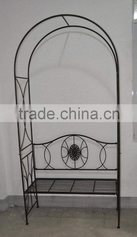 China export rest & decoration metal garden arch with bench