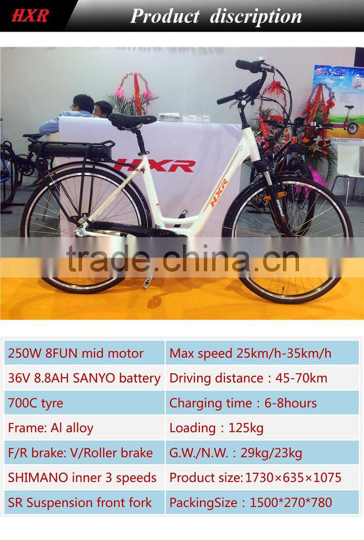 2016 new design long rangge mid motor city lady electric bike