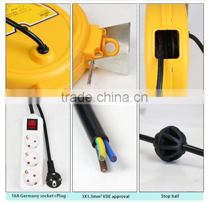 China Durable 6Mself-retracting spring loaded 220v cable cord reel retractable