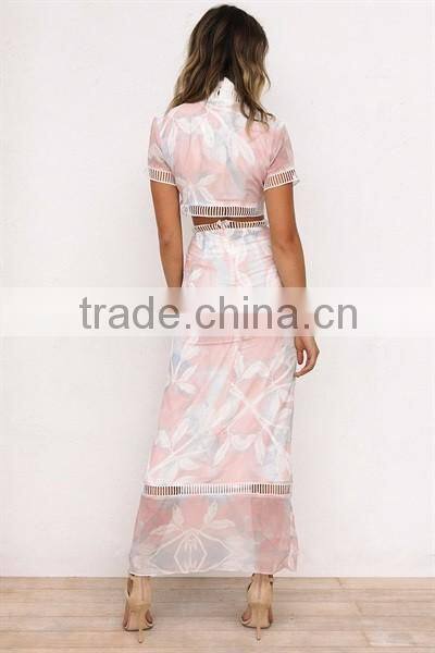 Latest floral print dress fashion dress two piece of maxi dress for women