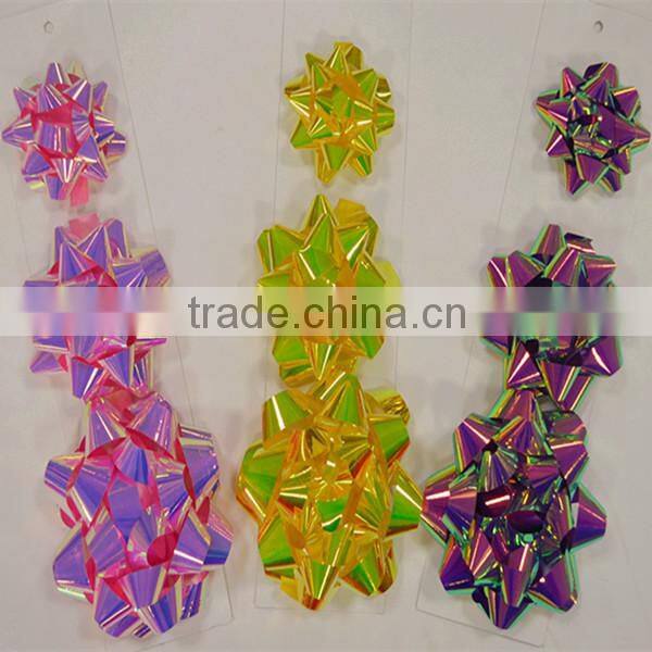 Wholesale Various Colours Printed Holographic Curly Ribbon Star Bow