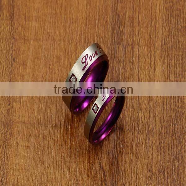Factory Wholesale supply jewelry Personality design Purple classic Titanium Rhinestone Couple ring