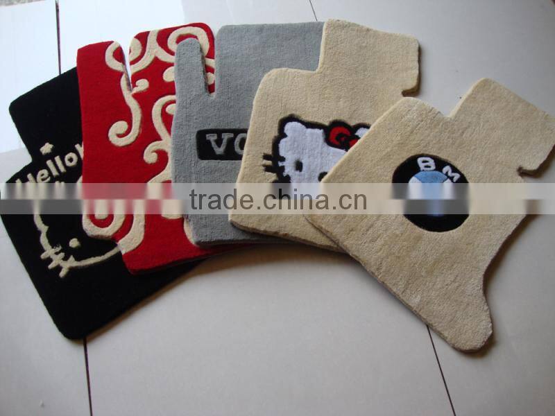 Red flower hand tufted high quality acrylic wool carpet car mat