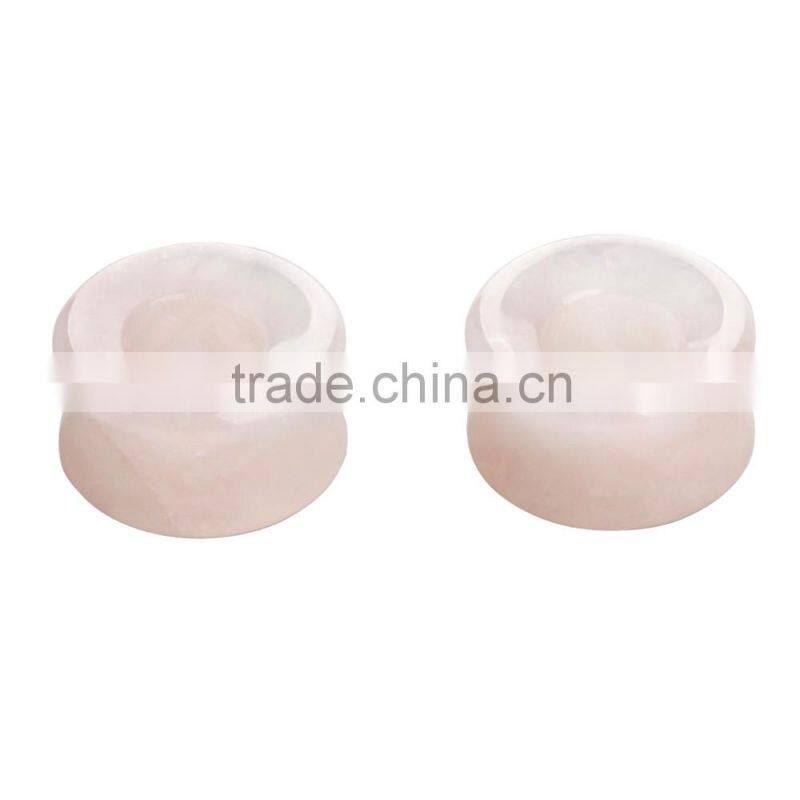 5 Pairs Rose Quartz Hollow Saddle Plug Flesh Tunnel Earlet - Available in Low & Giant Gauges.