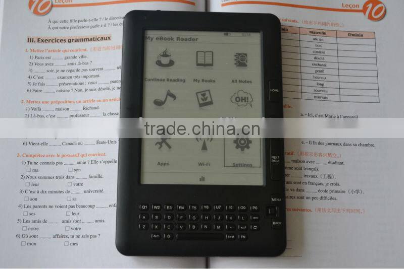 6 inch ebook with e ink screen,keybaord,wifi and touched panel