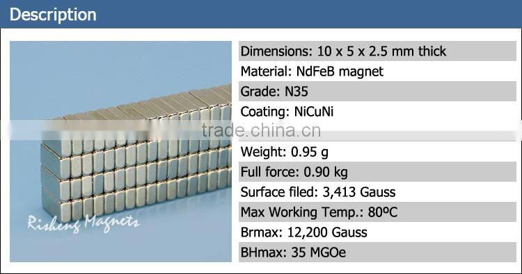 Rectangular magnet 10x5x2.5mm Neodymium magnet