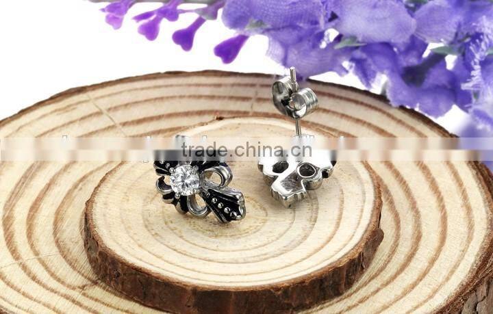 KSTONE High Polished Stainless Steel Rhinestone Men Black Cross Stud Earrings