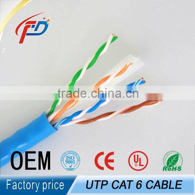 high quality factory price 23awg 0.57mm bare copper 4pair cat 6 utp lan cable