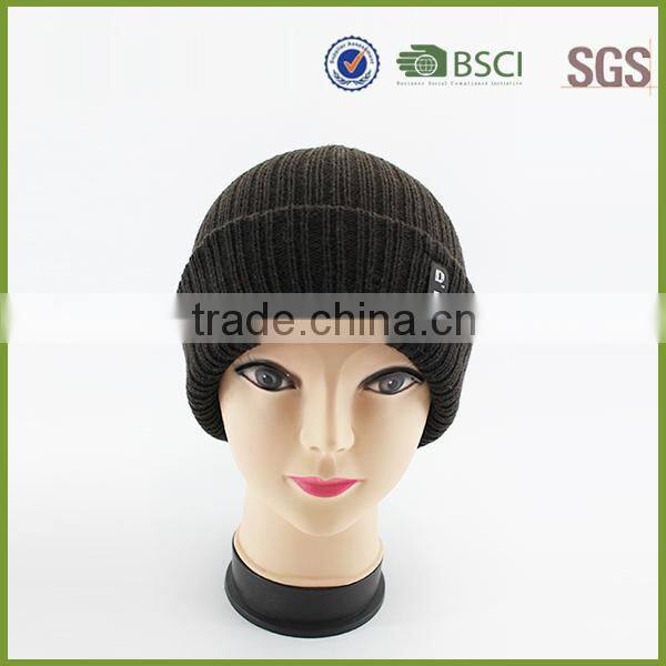 Blue Color Custom Knitted Pom Beanie Hat with Fur