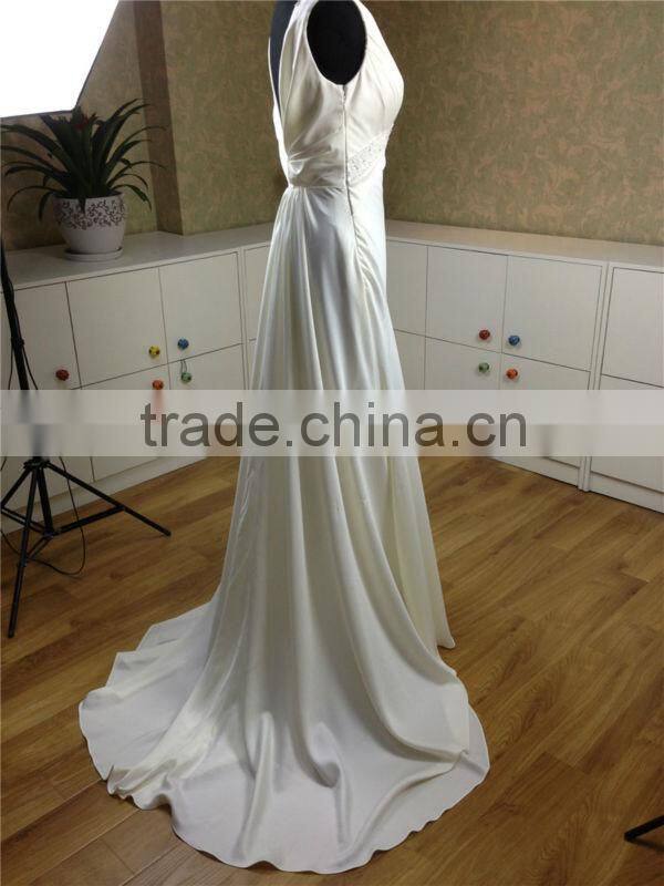 Sweetheart short sleeve Crystal Pearls long wedding dress cleaning