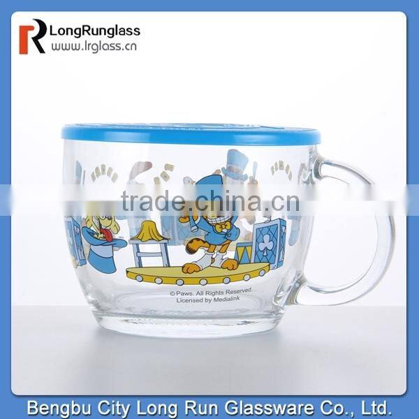 LongRun 17oz Anhui wholesale customoized glass container beautiful decal glassware with handle