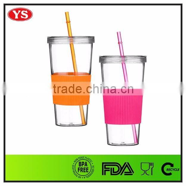 24oz single wall acrylic beverage tumbler with straw