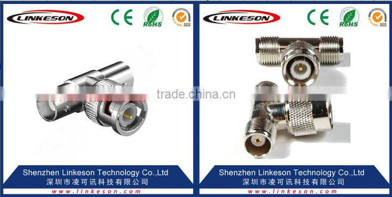 (manufactue ) F Plug male to female to Jack female T Type 3 Way RF Adapter Connector