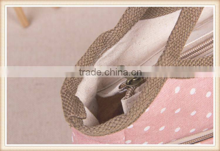 Hot sell unique cotton and linen ladies handbag