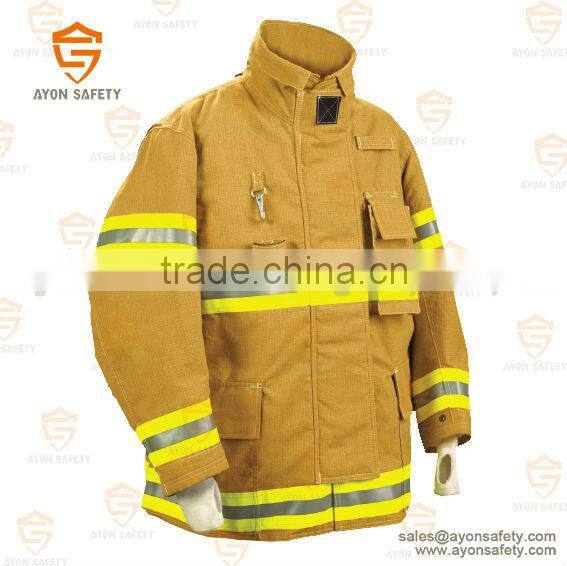 PBI yellow Water proof fireman clothing with 3m reflective stripe structure Aramid material EN 469 standard-Ayonsafety