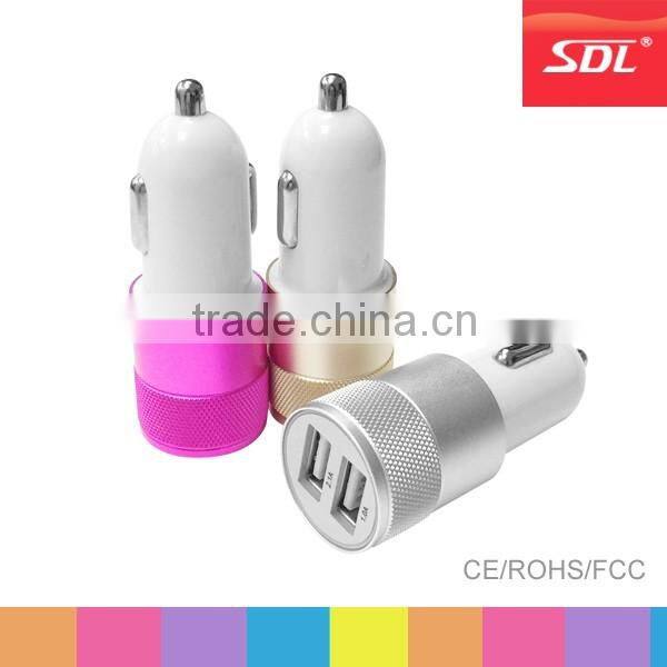 Universal metal dual USB 2 port car charger 5V/2.1A for Samsung LG Moto Sony mobile phone tablet