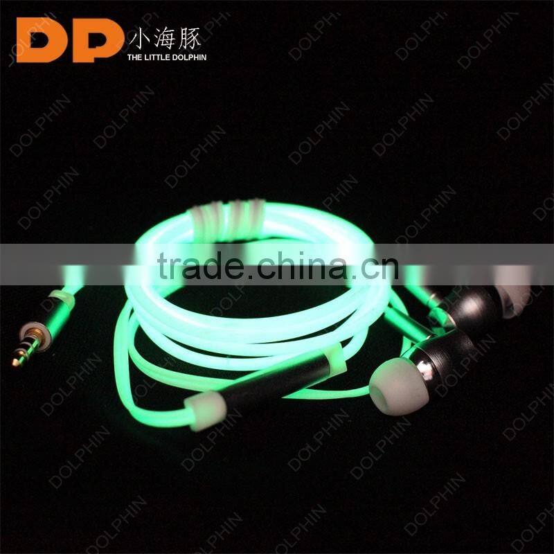 new premium fluorescence glow earbuds metal glowing headphones for mp3 player