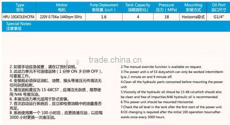 12v dc 24v dc 110v dc hydraulic power unit