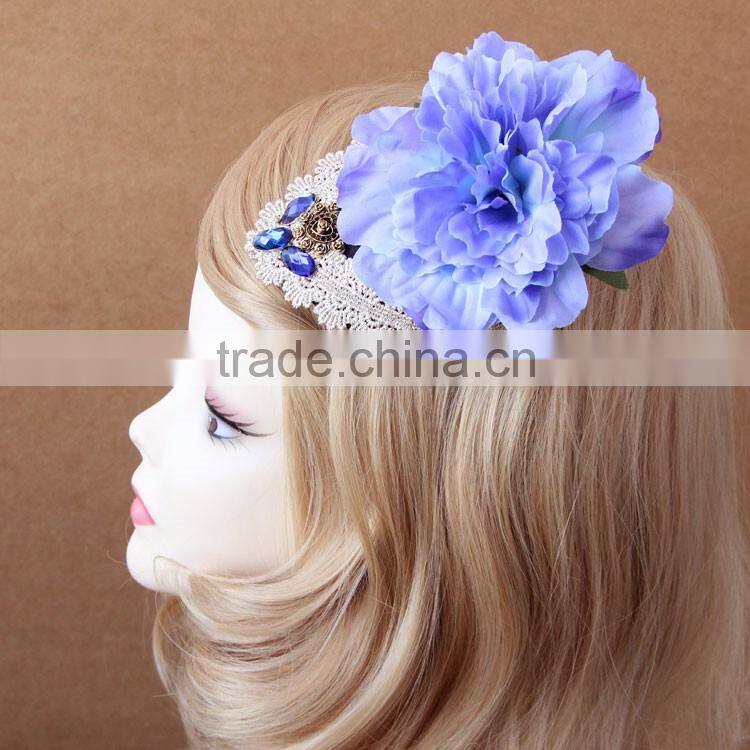 MYLOVE big blue flower oval hat blue crystal felt mini hat