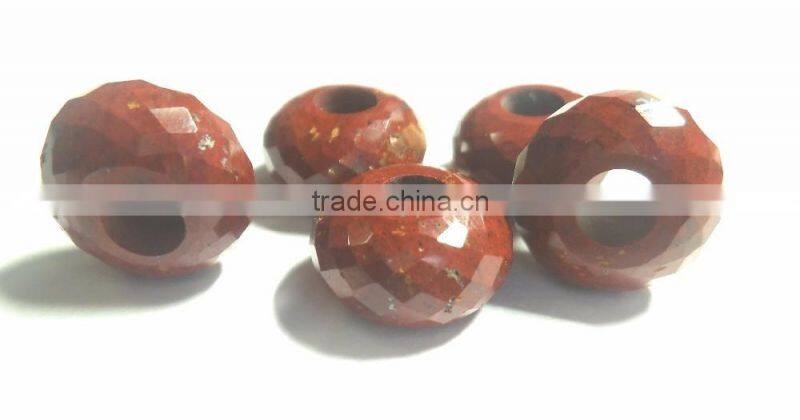 Natural Red Jasper Faceted Handmade Roundel Big Hole Beads