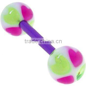 Flexible acrylic heart tongue ring body piercing jewelry