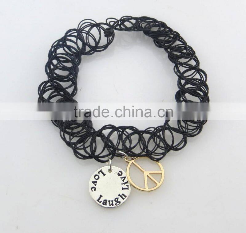 Fashion design love laugh live stretch rope bracelet