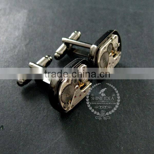 15x21mm vintage style steam punk watch movement core rhodium,metal gun black fashion cuff links 6600068